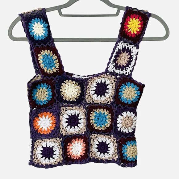 Wild Orange Tree Crochet Handmade Crop Top M Granny Square Boho Cottage Core - Picture 7 of 9